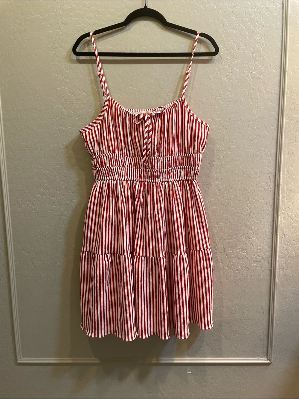 Rewind Red and White Vertical Stripe Tiered Sundress